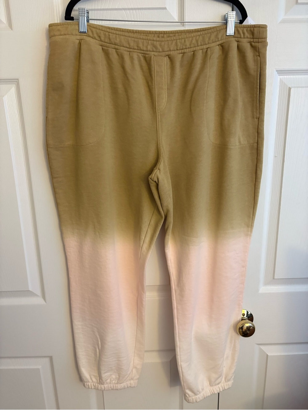 Susan Graver Women’s Two-Tone Dip-Dye Jogger Pants - Tan and Light Pink XL